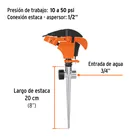 Aspersor plástico 11', dos vías, estaca metálica, TRUPER 3