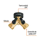 Conector 'Y' 3/4' latón sólido con tuerca móvil p/manguera 2