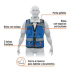 Chaleco seguridad reforzado azul con bolsas, EG, EXPERT 3