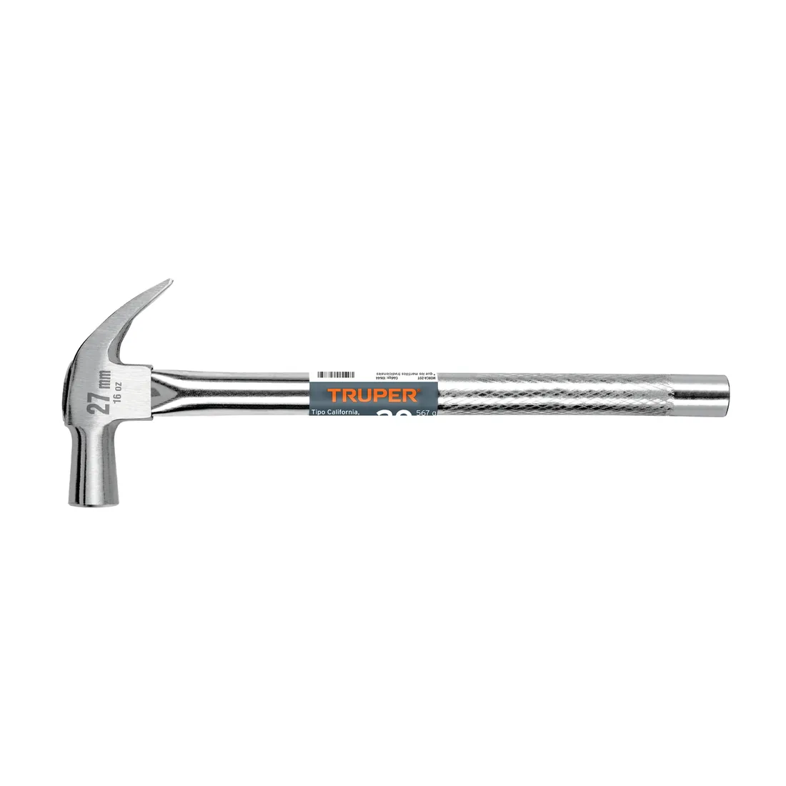 Martillo cabeza cónica 27 mm uña curva, mango tubular,TRUPER