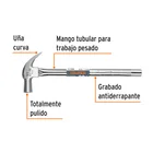 Martillo cabeza cónica 27 mm uña curva, mango tubular,TRUPER 2