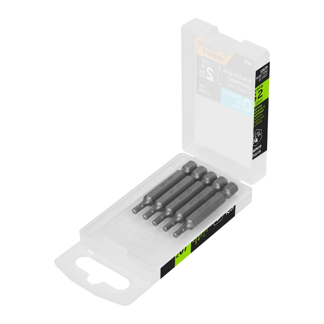 Estuche con 5 puntas hexagonales de 1/8mm largo 2', EXPERT