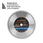 Disco sierra 12' para madera, 80 dientes centro 1', TRUPER 2