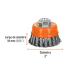 Carda copa 3' alambre trenzado grueso, eje M14, TRUPER 3