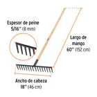 Rastrillo recto reforzado, 16 dientes, mango de 60', TRUPER 3