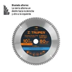 Disco sierra 10' para madera, 80 dientes centro 1', TRUPER 2