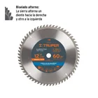 Disco sierra 12' para madera, 60 dientes centro 1', TRUPER 2