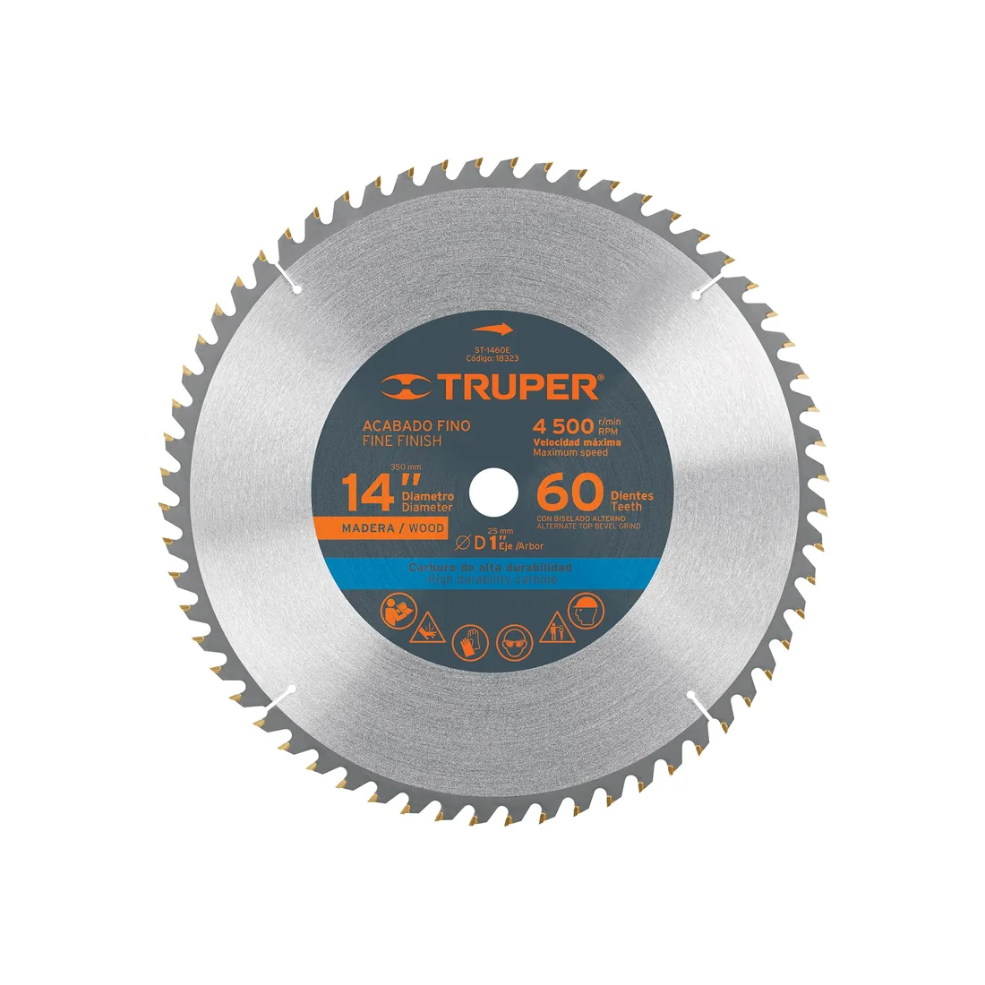 Disco sierra 14' para madera, 60 dientes centro 1', TRUPER