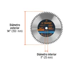 Disco sierra 14' para madera, 60 dientes centro 1', TRUPER 3