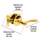 Cerradura manija 'Milán' recámara latón brillante, cil metal 5