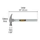 Martillo uña recta 16 oz, mango tubular, PRETUL 3