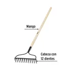 Rastrillo jardinero, 12 dientes, PRETUL 2