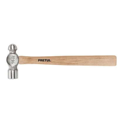 Martillo pulido de bola 16 oz mango madera, PRETUL