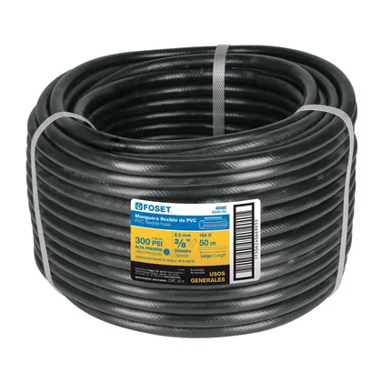 Manguera para gas, PVC negra, 3/8' sin conexión, 50 m, FOSET