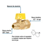 Válvula de control para gas, latón, 5/16'flare x 1/2'hembra 2