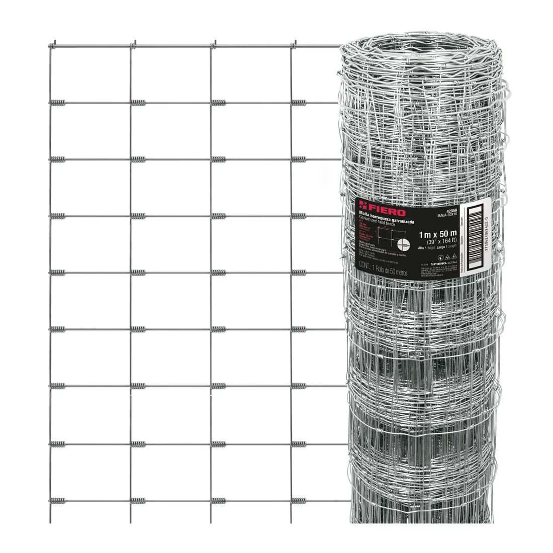 Rollo malla borreguera, 1m x 50m acero galvanizado, 19kg