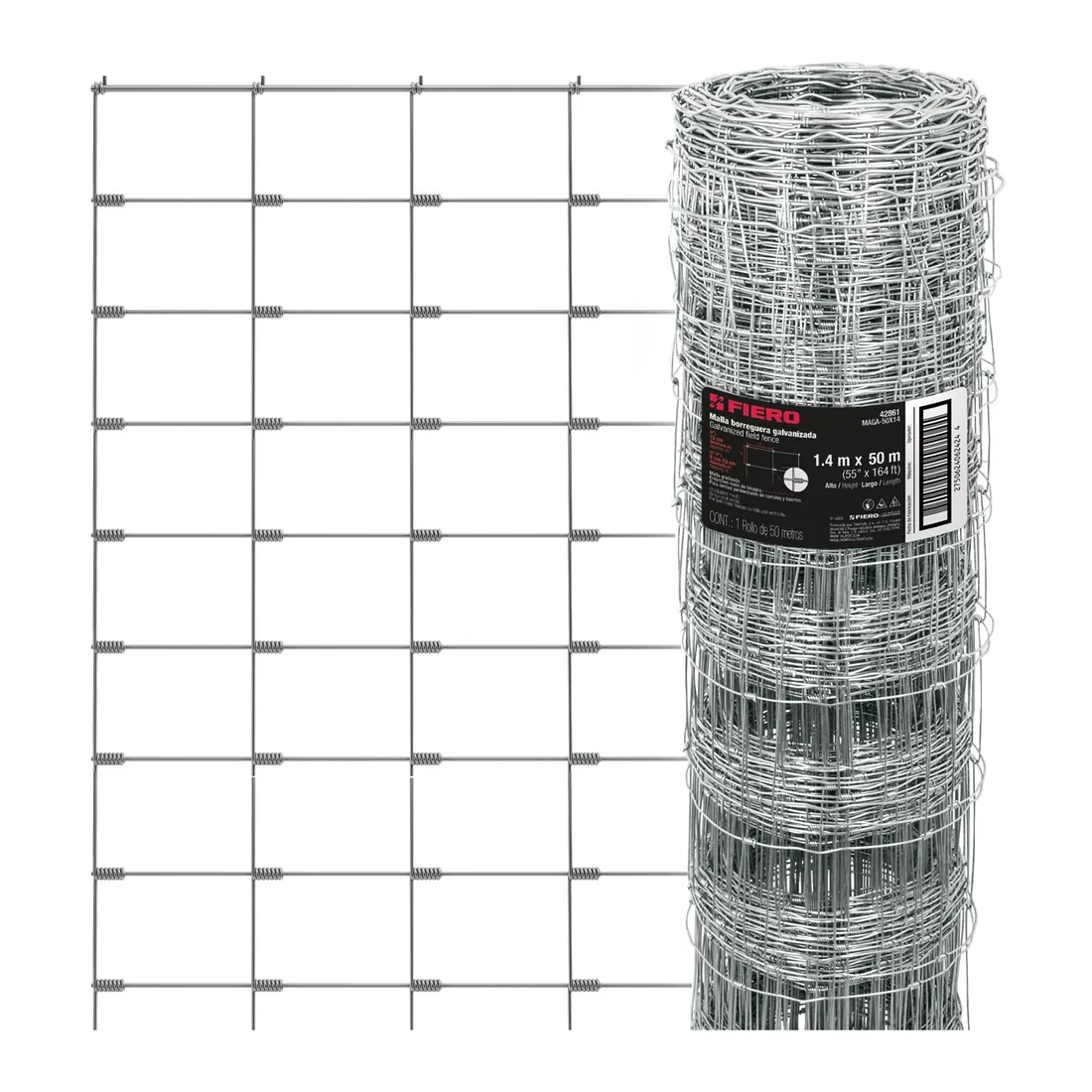 Rollo malla borreguera, 1.4m x 50m acero galvanizado, 26kg
