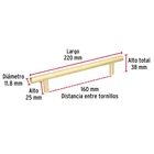 Jaladera de acero, 160mm, línea Cilindro, latón brillante 3