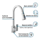 Monomando nariz retráctil para fregadero, cromo, FOSET KUBO 2
