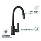 Monomando retráctil para fregadero, negro, FOSET RIVIERA 2