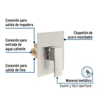 Monomando para regadera sin desviador, satín, FOSET KUBO 2