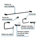 Juego de 6 accesorios para baño, negro, FOSET KUBO 2