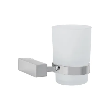 Portavaso cepillero con vaso de vidrio, cromo, FOSET KUBO