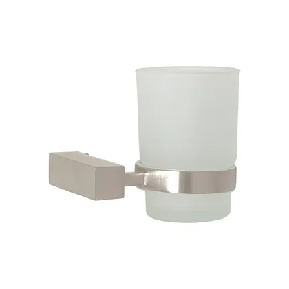 Portavaso cepillero con vaso de vidrio, satín, FOSET KUBO