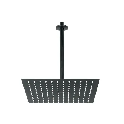 Regadera plato cuadrado 12' con brazo, negro, FOSET RIVIERA