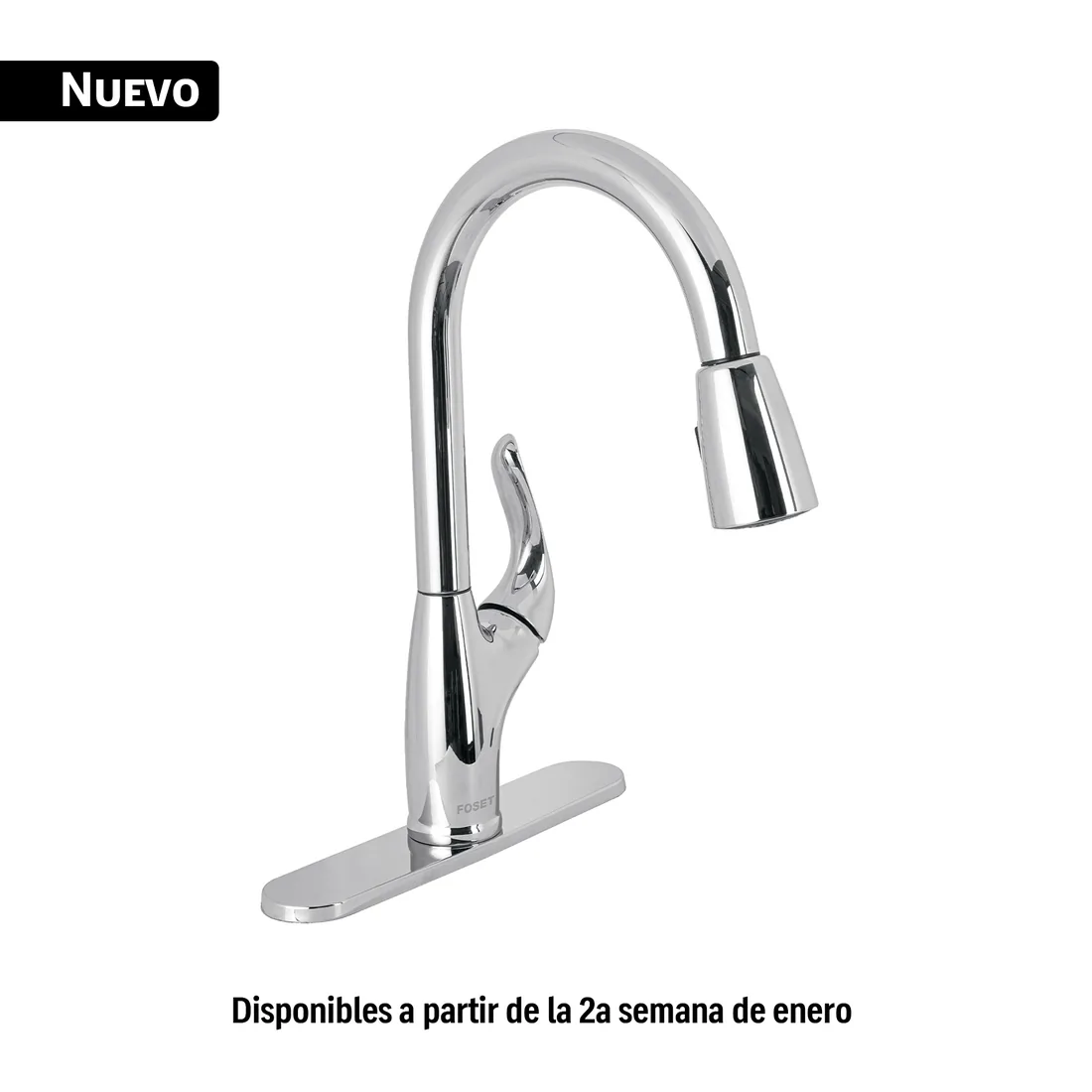 Monomando nariz retráctil para fregadero, cromo, FOSET AERO