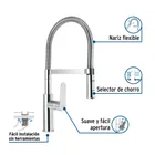 Monomando nariz flexible para fregadero, cromo,FOSET RIVIERA 2