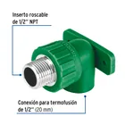 Codo oreja 90° PPR,  1/2', macho con inserto metálico, FOSET 2