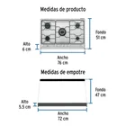 Parrilla gas empotrable 75 cm, 5 quemadores, esmalte, FOSET 3