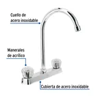 Mezcladora 8' fregadero cromo, cuello curvo, acrílico, BASIC 2