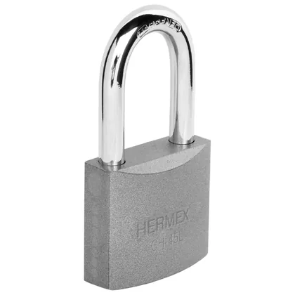 Candado de hierro 45 mm, gancho largo en blíster, HERMEX
