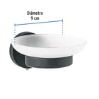Jabonera metálica negro con plato de vidrio, FOSET TÚBIG 3