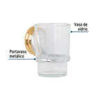 Portavaso cepillero con vaso de vidrio, cromo-oro,FOSET AQUA 2