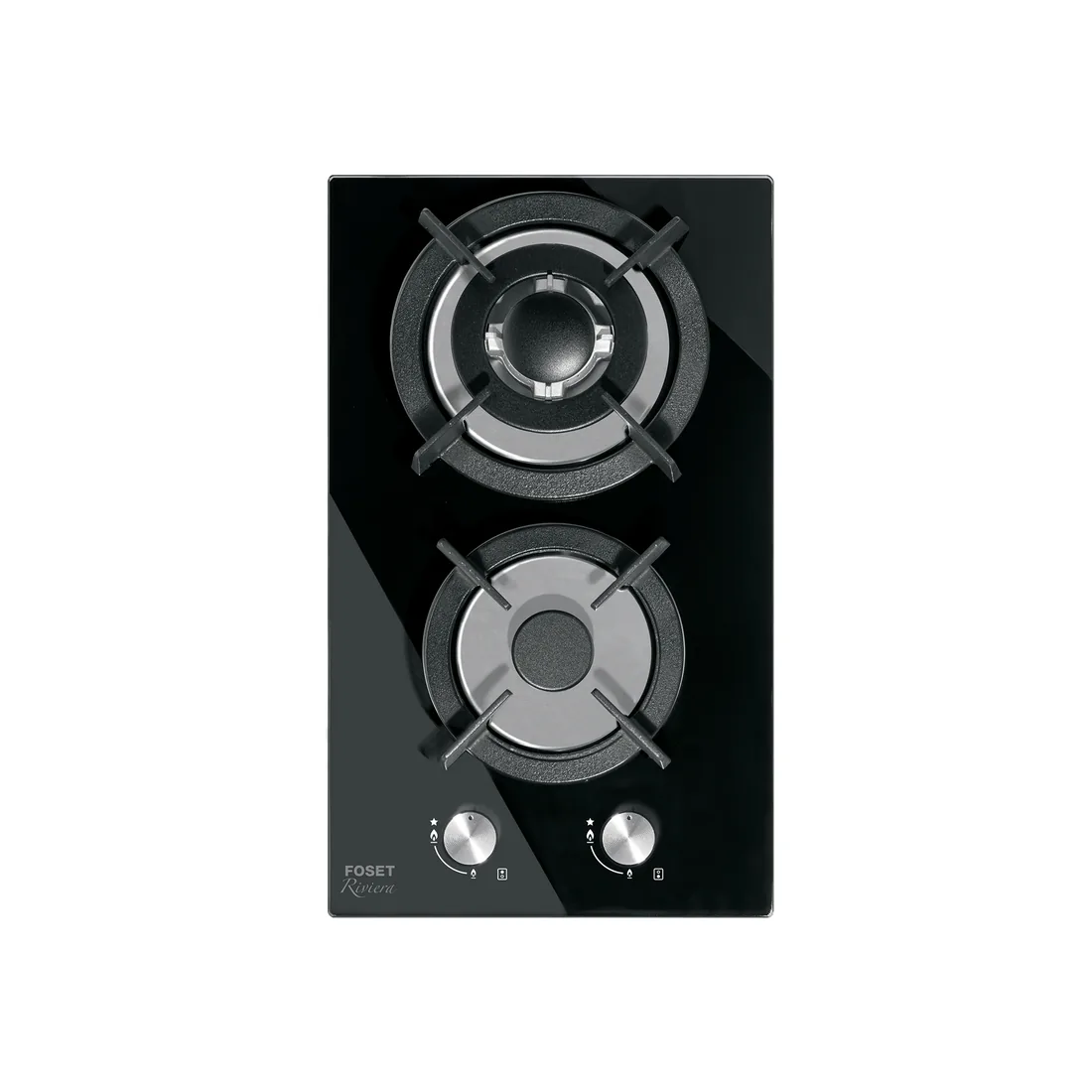 Parrilla gas empotrable 30cm, 2 quem, vidrio negro, RIVIERA