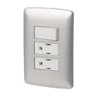 Placa armada 2 contactos e interruptor,plata, línea Italiana 1