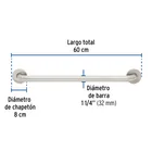 Barra recta de seguridad, acero inoxidable, 60cm, FOSET 3