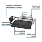 Escurridor negro de acero con 2 niveles para trastes, grande 2