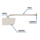 Regadera cuadrada 8', acero inox, con brazo, satín, TÚBIG 2