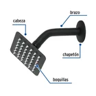 Regadera cuadrada 4', acero inox, con brazo, negro, TÚBIG 2