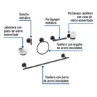 Juego de 6 accesorios para baño acabado negro, FOSET TÚBIG 2