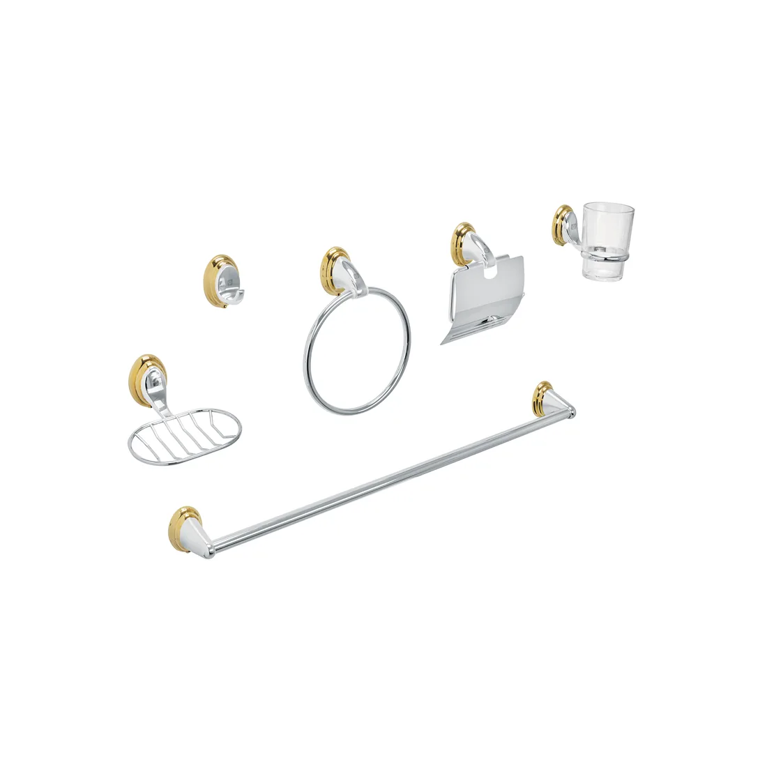 Juego de 6 accesorios para baño, cromo-oro, FOSET AQUA