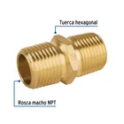 Niple unión NPT de latón, 1/2' con tuerca hexagonal, FOSET 2